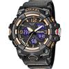 AIMES Orologi da uomo per sport all'aria aperta, impermeabile, militare, tattico, digitale, analogico, con data, multi funzione, con grande quadrante con allarme, cronometro per uomo, C-oro rosa.,
