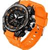 findtime Orologio sportivo da uomo, impermeabile, militare, tattico, digitale, analogico, con LED, cronometro, conto alla rovescia, sveglia, doppio fuso orario, Arancione, Cinturino