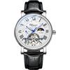 DAXIAOYU Orologio da polso da uomo con tourbillon scavato di lusso, cinturino in pelle, alla moda, scheletro, automatico, meccanico, fasi lunari, luminoso, impermeabile, Nero, Bianco, Lusso