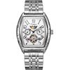 DAXIAOYU Orologio vintage Tonneau Hollow Tourbillon da uomo con quadrante numerico fasi lunari automatico orologio da polso meccanico impermeabile casual business orologi, Argento Bianco-S, Lusso