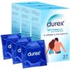 Durex 3x Preservativi Durex Settebello Classico Condom in Lattice di Gomma Naturale Trasparenti ed Extra Lubrificati - 3 Confezioni da 27 Profilattici Ognuna