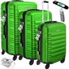 KESSER Set di 3 valigie rigide per trolley da viaggio, valigia da viaggio, valigia a rotelle, 4 ruote, in ABS, manico telescopico con bilancia e 3 ciondoli M-L-XL, verde, M-L-XL, Set di valigie