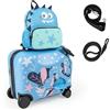 RELAX4LIFE Set Valigia Cavalcabile/Trolley per Bambini 18'' con Zaino 12'', 4 Ruote Girevoli, Maniglia Retrattile 56cm, 2 Cingie Multiuso, Zaino: 26x30cm/Trolley:47x26,5x36,5cm (Blu 2)