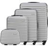 WITTCHEN set di 4 valigie con custodia per cosmetici trolley bagaglio a mano ABS 4 ruote spinner chiusura a combinazione maniglia telescopica Groove Line grigio Ryanair/ITA Airways/easyJet
