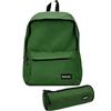 SUNLUX Set Scuola Zaino Americano Doppia Tasca con Zip E Astuccio Tombolino - Colore Verde - Design Unisex, Capiente e Resistente