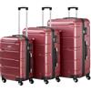 Zelsius Set di valigie 3 pezzi, rosso | Valigia rigida in ABS con chiusura a combinazione, Ruote doppie e divisorio interno | Valigia a mano, set di valigie rigide 3 pezzi, trolley, valigia grande