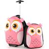 SOARS Set di Valigie 16''+ Zaino 12'' per Bambini 2 Pezzi, Bagagli Serie Animale 2-in-1 con Zainetto da Viaggio Aereo, Trolley con Maniglia Telescopica e 2 Ruote (Rosa Gufo)