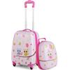 COSTWAY Set di Valigia per Bambini, 16 Valigia+ 12 Zaino, 2 Pezzi, con Ruote Girevoli a 360° e Maniglia Retrattile, Ideale per Viaggiare in Modo Comodo e Divertente (Modello 8)