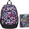 Seven Zaino Scuola Advanced Plus, Nero, Brilliant Heart, Doppio Scomparto Cinghia, Tasca Frontale con Organizer, Scuola + Seven Diario 12 Mesi, Nero, Ragazza