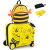COSTWAY Valigia Cavalcabile per Bambini, 18 Valigia+ 12 Zaino,2 Pezzi, Trolley Bambini Bagaglio a Mano con Ruote Girevoli e Maniglia Retrattile, 2 Cingie Multiuso (Modello 1)
