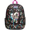 Seven Zaino Scuola Advanced, Nero Fantasia a Cuori, Yourself Girl, Zaino Doppio Scomparto con Tasca Porta PC, Tasca Porta Borraccia e Tasca con Organizer, Scuola, Bambine e Ragazze