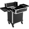 ClearFragrans Valigetta per trucchi con ruote, in alluminio, trolley extra grande, ideale per viaggi, parrucchieri, colore nero