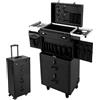 KLOOLIVE Valigetta per trucchi, trolley 4 in 1, con ruote e 2 cassetti, con serratura, 38 x 25,5 x 82 cm, per trucchi