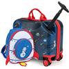 GYMAX Set di 2 Pezzi Valigia e Zaino per Bambini, Trolley Bagaglio a Mano Cavalcabile con Cinghia e Tracolla, Valigia Rigida da 47 cm con Ruote e Zaino da 30 cm, Regalo per Bambino e Bambina