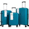 R.Leone Valigia da 1 Fino a Set 3 Bagaglio a mano 55x40x20 Ryanair, Medio, Grande Ultra Strong Antiurto Trolley leggero 8 ruote Polipropilene 9188 (Turchese, Set 3 Pezzi S M L)