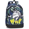 Franco Cosimo Panini WWF - Zaino Scuola Ufficiale WWF, 2 Ampi Vani, 1 Tasca Frontale, 2 Tasche Laterali n Rete, Spallacci Imbottiti, Retro e Fondo Termoformati, Chiusure a Zip, 32x43Hx23cm, Blu