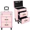 DAOHHFO Valigetta cosmetica trolley con cassetto, professionale, per trucchi, grande con serratura, da donna, con ruote, per viaggi, estetista, parrucchiere (rosa)
