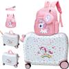 R.Leone Valigia Cavalcabile per Bambina EasyJet 45x36x20 cm + 30x23x14 cm Set 2 Pezzi Trolley Bagaglio a mano 4 Ruote e Zaino 3252. (Unicorno, Valigia 45x36x20cm+Zaino con corno)