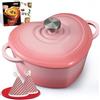 Overmont Pentola in Ghisa Smaltata a Forma di Cuore - 1.89L Casseruola con Coperchio e Libro di Ricette - Per Cucina, Forno, Stufare e Arrostire - Regalo Matrimonio e Festività - Rosa