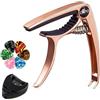 LinnWell Capotasto per chitarra, capotasto per chitarra elettrica, in lega di zinco, accessori per chitarre acustiche ed elettriche, ukulele, mandolino, banjo e basso, colore oro rosa con 6 plettri