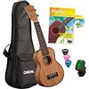 Cascha HH 2027 NL Ukulele Premium Soprano in Mogano con Manuale in Olandese, Accordatore, Borsa Imbottita, 3 Plettri e Corde Aquila