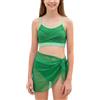 Adigau Set Bikini 3 Pezzi Costume da Bagno con Spalline Spaghetti Gerippt Set da Bagno Imbottito Tinta Unita 9-16 Anni, verde, 13-14 Anni