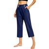 Generico Pantaloni 3/4 Donna Estivi Larghi Pantaloni Curvy Cotone e Lino Pinocchietto Eleganti Vita Alta Pantalone Capri con Tasche Lunghi per Ufficio Pants Comoda e Traspirante Palazzo Donna