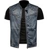 Generisch Gilet in jeans da uomo taglie forti con colletto alto in stile moto nero Jack, Blu scuro, XXXXL