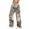 BTFONIA Pantaloni Cargo mimetici da Donna, a Vita Alta, Larghi, a Gamba Larga, mimetici, Militari, Pantaloni da Jogging, vestibilità Slim, con Tasca(XL)