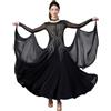 Tytyozay Abito da Ballo Standard da Donna, Elegante Abito da Competizione A Maniche Lunghe con Girocollo, Strass E Gonna in Chiffon Fluida per Valzer Tango Foxtrot,Nero,3XL