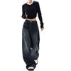 ELizoop Cargo Y2K Jeans Pantaloni da Donna a Vita Alta Vintage Denim Punk Estetico Larghi Pantaloni in Pile Streetwear, Blu, XS