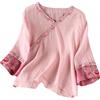 Generic Top da donna in lino ricamato in stile bohémien camicette boho contadino manica corta floreale grafica camicia primavera indiana volant tunica per donne anziane 2025 retrò vestibilità ampia garza club