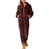 Generisch Tuta da donna in peluche con cappuccio, tuta intera invernale in pile, tinta unita, calda, alla moda, elegante e morbida, in pile Teddy, marrone, L