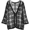 Generisch Cardigan donna scollo a V manica 3/4 uncinetto camicia giacca cravatta anteriore cardigan, Nero , Taglia unica