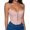 Benfoly Top corsetto nero da donna senza spalline senza schienale con lacci bustier crop canotta senza maniche sexy estate per uscire top Y2K, Rosa, X-Large