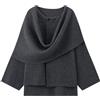 Wyeysyt Cardigan da Donna in Maglia a Maniche Lunghe Alto Basso con Sciarpa Non Staccabile, Grigio Scuro., M