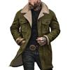 generic Cappotto lungo da uomo in pelle scamosciata, stile vintage, western, cowboy, foderato in sherpa, con colletto in peluche, in finta pelle, stile retrò, Verde militare, XL