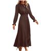 Generic Abito lungo fluido da donna a maniche lunghe, abito sexy a pieghe, taglio ampio a pois, tinta unita, elegante, casual, comodo per tutti i giorni, temperamento Streetwear Swing Dress, marrone, S