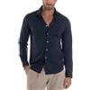 Giosal Camicia Uomo Tessuto No Stiro Rigata Basic Colletto Semi-Francese Slim Fit Casual Righe Bastoncino Medio (IT, Testo, M, Regular, Regular, Blu)