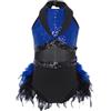 TiaoBug Ragazze Paillettes Abiti da Ballo Latino Americano Tango con Piume Vestito Danza Classica Moderna Body Ginnastica Ritmica Costume Danza Samba Rumba Salsa Jazz Blu reale 15-16 anni