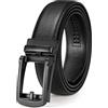 SKiporty Cintura da uomo nera con cricchetto, cintura casual in pelle da uomo con scivolo regolabile fibbia a scatto scatola regalo C-nero 116,8 cm a 132,1 cm vita regolabile, C-nero, 46 to 52Waist