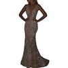 Wenchuang Vestito Lungo Donna Eleganti Abito con Paillettes Stretto Senza Maniche Collo V Profondo Argento S