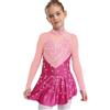 Freebily Vestito Danza Classica Ballerina Bambina Manica Lunga Abito da Pattinaggio Artistico Body Ginnastica Ritmica Vestito da Ballo Lirico Contemporaneo Rosa Caldo 7-8 Anni