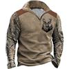 keepmore Uomo Cervo Caccia Felpa Occidentale 1/4 Cerniera Pullover Giacca Cappotti Stand Collare Manica Lunga Polo Felpe