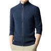 Dndrdhfb Cardigan da uomo in lana con cerniera autunno e inverno tinta unita jacquard cardigan maglione, Blu scuro, 2XL