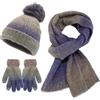 Sonnena 3 in 1 Cappello di Lana Guanti e Sciarpa Set Invernale da Donna, Cappello Beanie Lavorato a Maglia a Trecce da Donna Cappelli, Sciarpe e Guanti in Lana Tinta a Mano da Donna