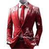 Generisch blazer di Natale per uomo, elegante, per feste, blazer, Natale, feste, giacca slim fit, a maniche lunghe, un bottone, giacca da uomo, albero di Natale, alla moda, Colore: rosso, XL
