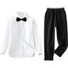 amropi Abito da Ragazzi Camicie a Maniche Lunghe + Pantaloni + Cravatta 3 Pezzi Formale Completini Bianco Nero, 7-8 Anni