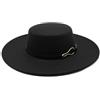 GMVZGQW Fedora Cappello Cappello per Uomo Tinta Unita Feltro di Lana Fedora Jazz Cap Inverno Caldo 10CM Tesa Larga Flat Top Cappelli per le Feste, Nero 01, 56-58 cm