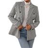 Lazutom Giacca da donna in lana pied de poule con risvolto a doppio petto giacca da lavoro intelligente cappotto lungo trench, Nero , XL